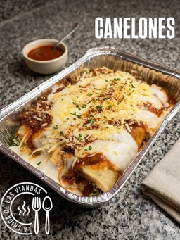 Portada del plato 'Canelones con bolognesa y salsa blanca'